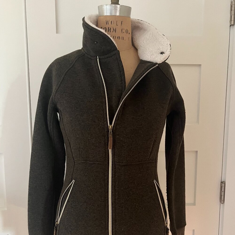 Rip Curl Brown Fleece Jacket, Lined fur collar, Size Small